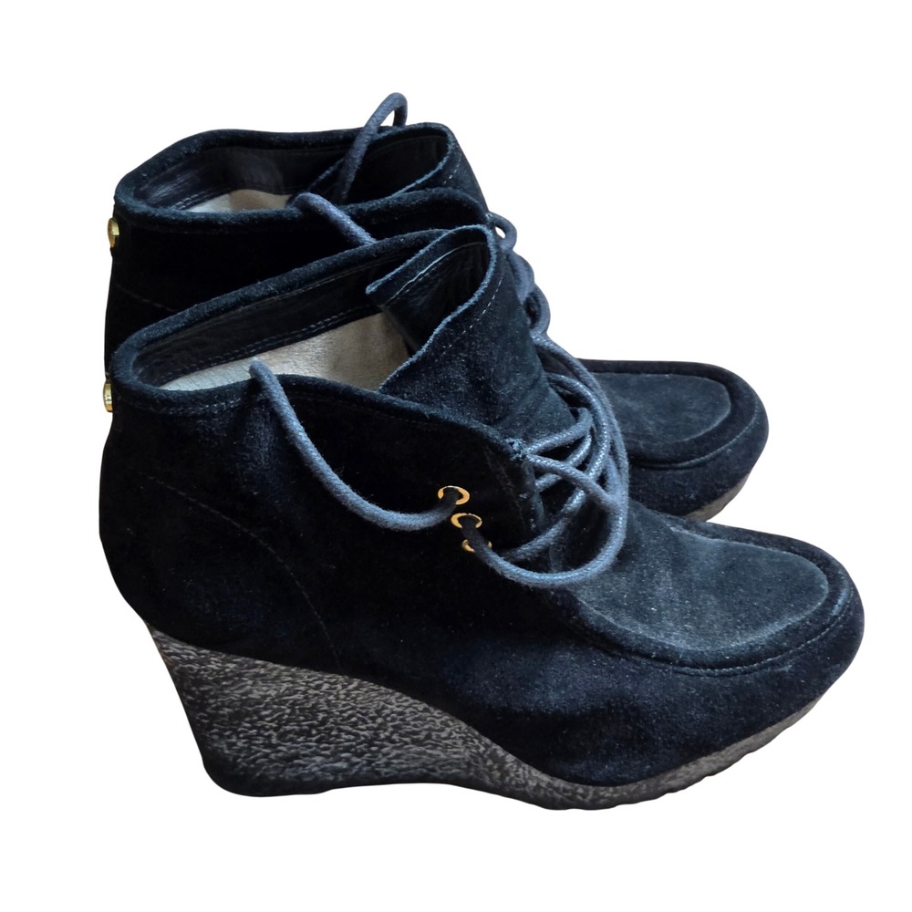 Michael Kors Rory Wedge Ankle Booties Moc Toe Suede Lace Up 8.5M AO13F Y2K